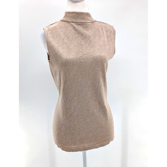 Village Set Vintage Silk Blend Beige Sparkly Mock Neck Tank Top Blouse Size L - Picture 1 of 8